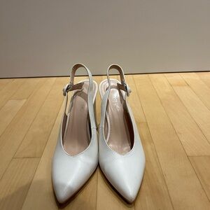 Women’s Elegant White Slingback Heels - Size 7